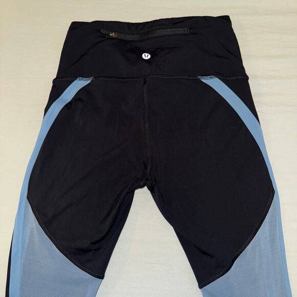 Lululemon Pants Blue/Black Zip Line Crop Reflective Mesh Legging Women's Size 4 - Picture 1 of 8